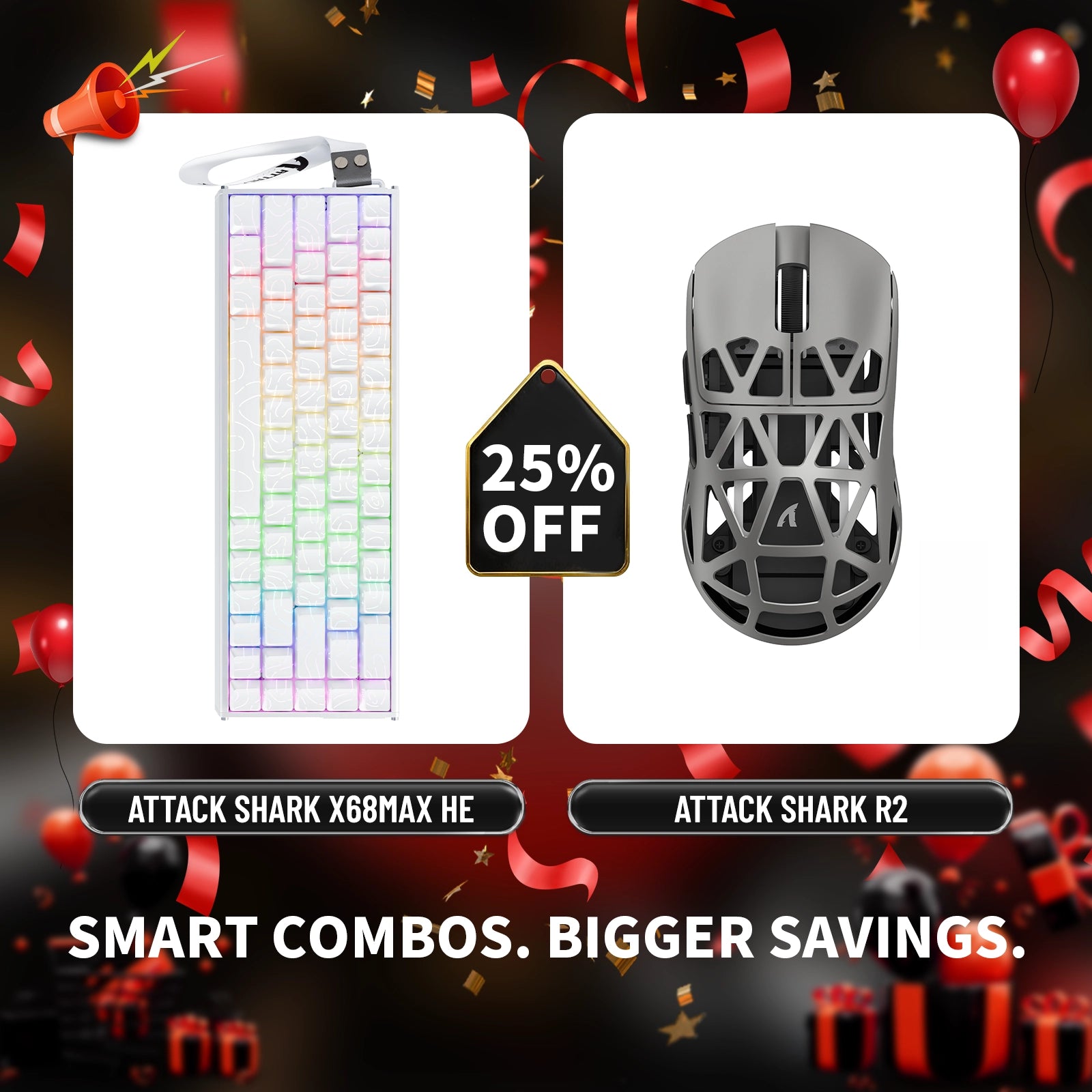 ATTACK SHARK X68MAX HE ラピッドトリガー アルミニウムキーボード + R2 マグネシウム合金ワイヤレスゲーミングマウスバンドル