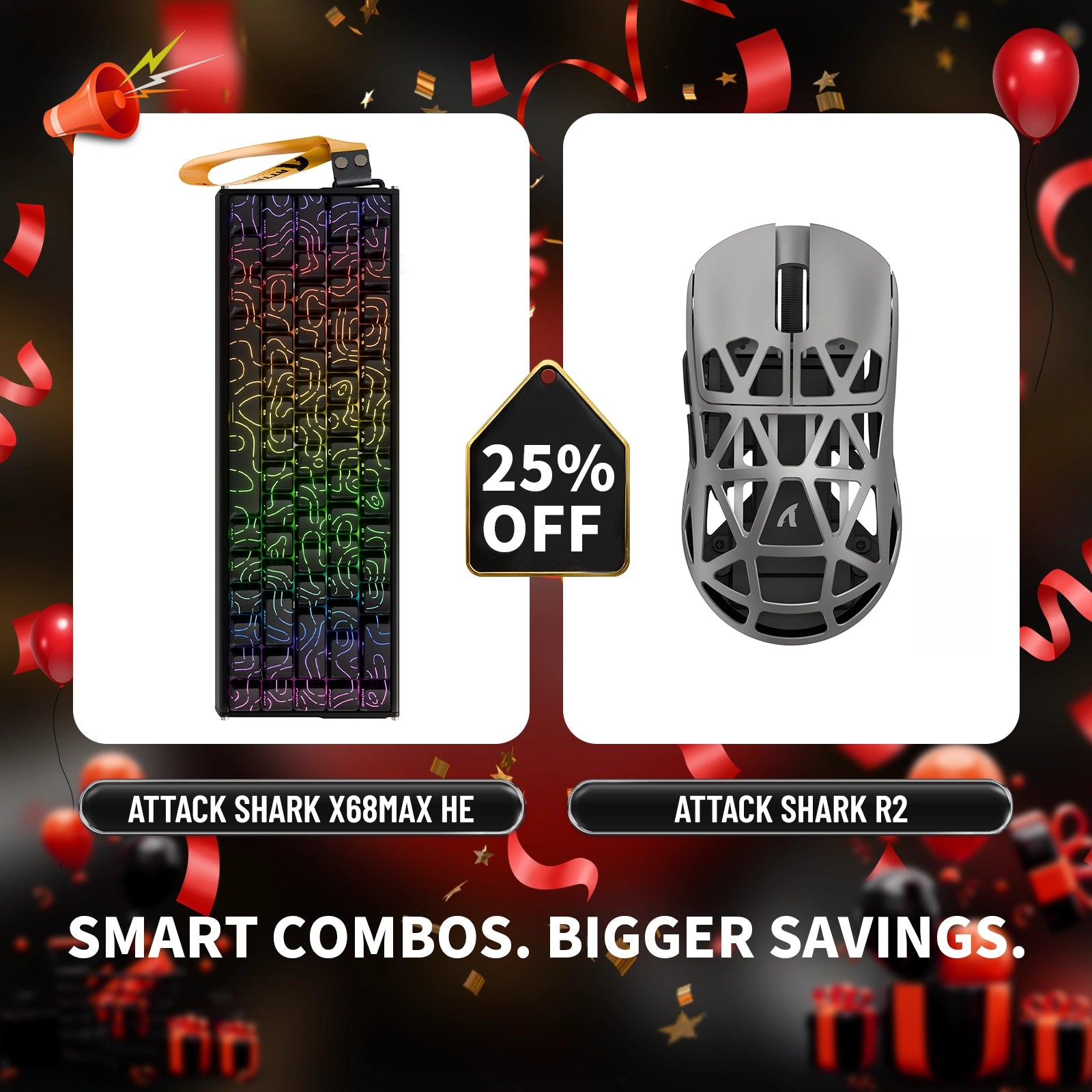 ATTACK SHARK X68MAX HE ラピッドトリガー アルミニウムキーボード + R2 マグネシウム合金ワイヤレスゲーミングマウスバンドル