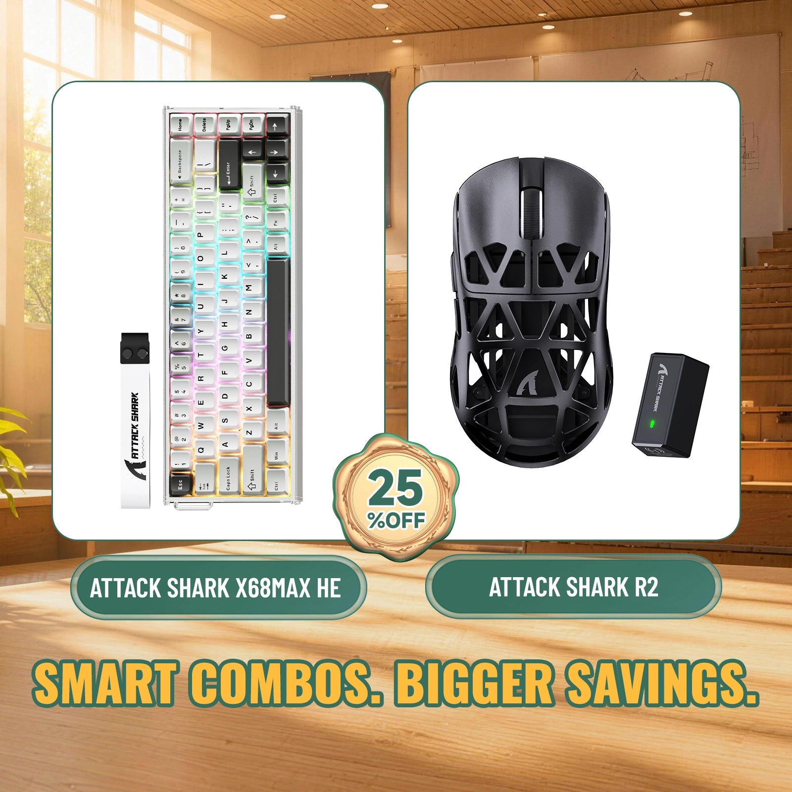 ATTACK SHARK X68MAX HE ラピッドトリガーアルミニウムキーボード + R2 マグネシウム合金ワイヤレスゲーミングマウス バンドル