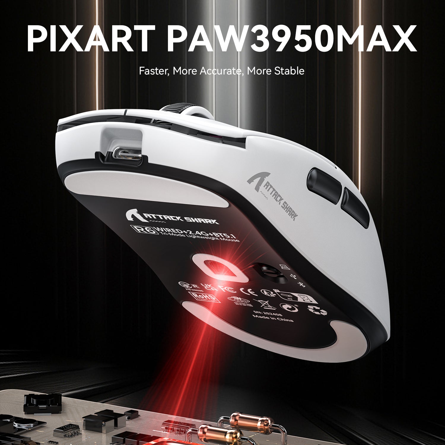 ATTACK SHARK R6 Ultralight 39g Wireless 8K PAW3950MAX Gaming Mouse