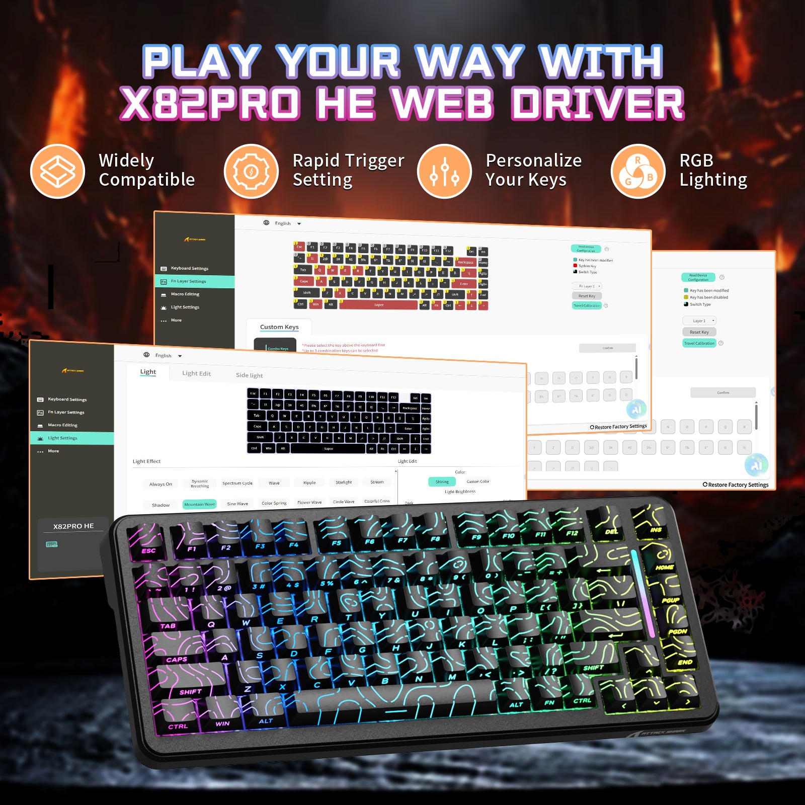 ATTACK SHARK X82PRO HE ワイヤレス ラピッドトリガー ゲーミングキーボード マグネティックスイッチ