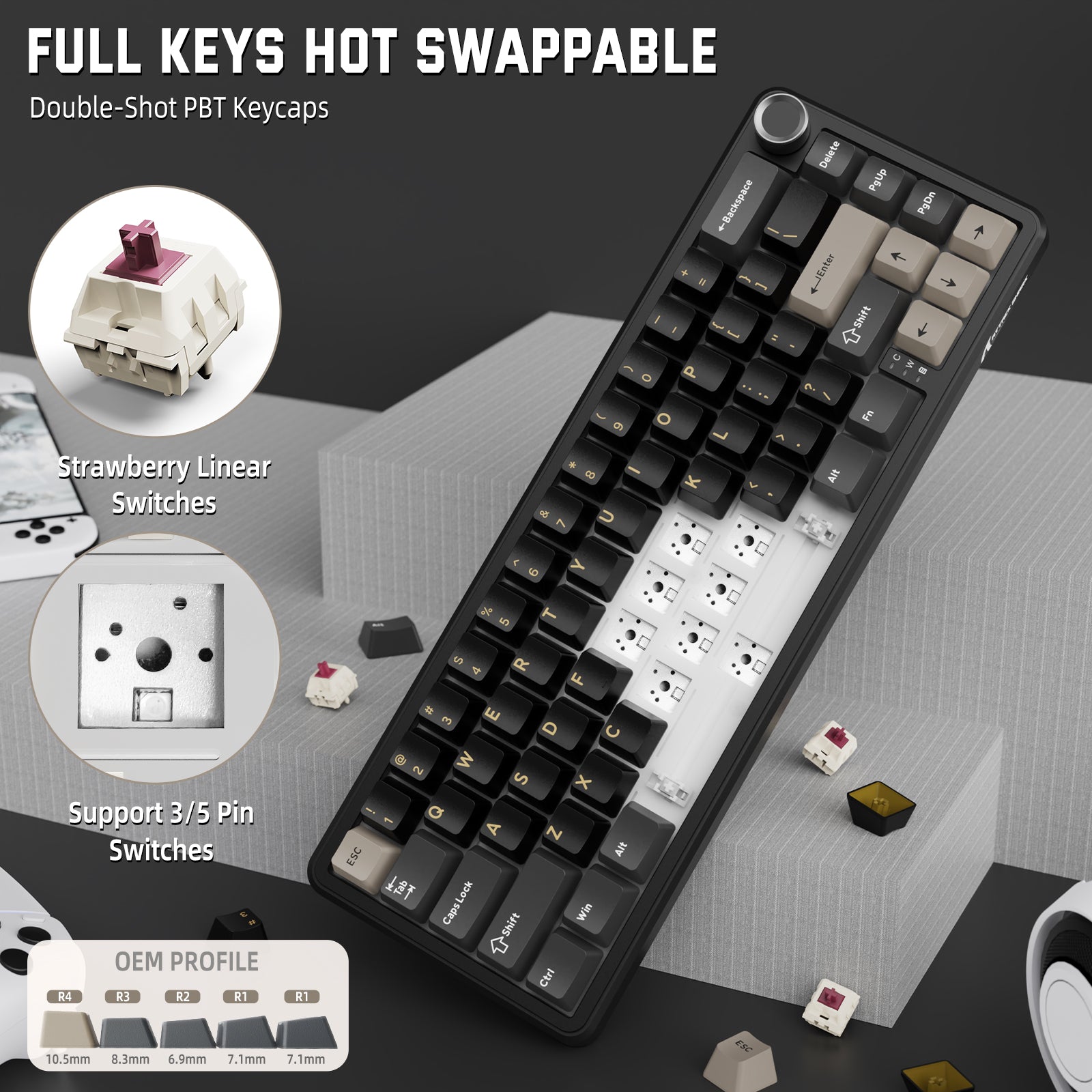 ATTACK SHARK X66 Wireless Mechanical Keyboard with Side Printed PBT Keycaps