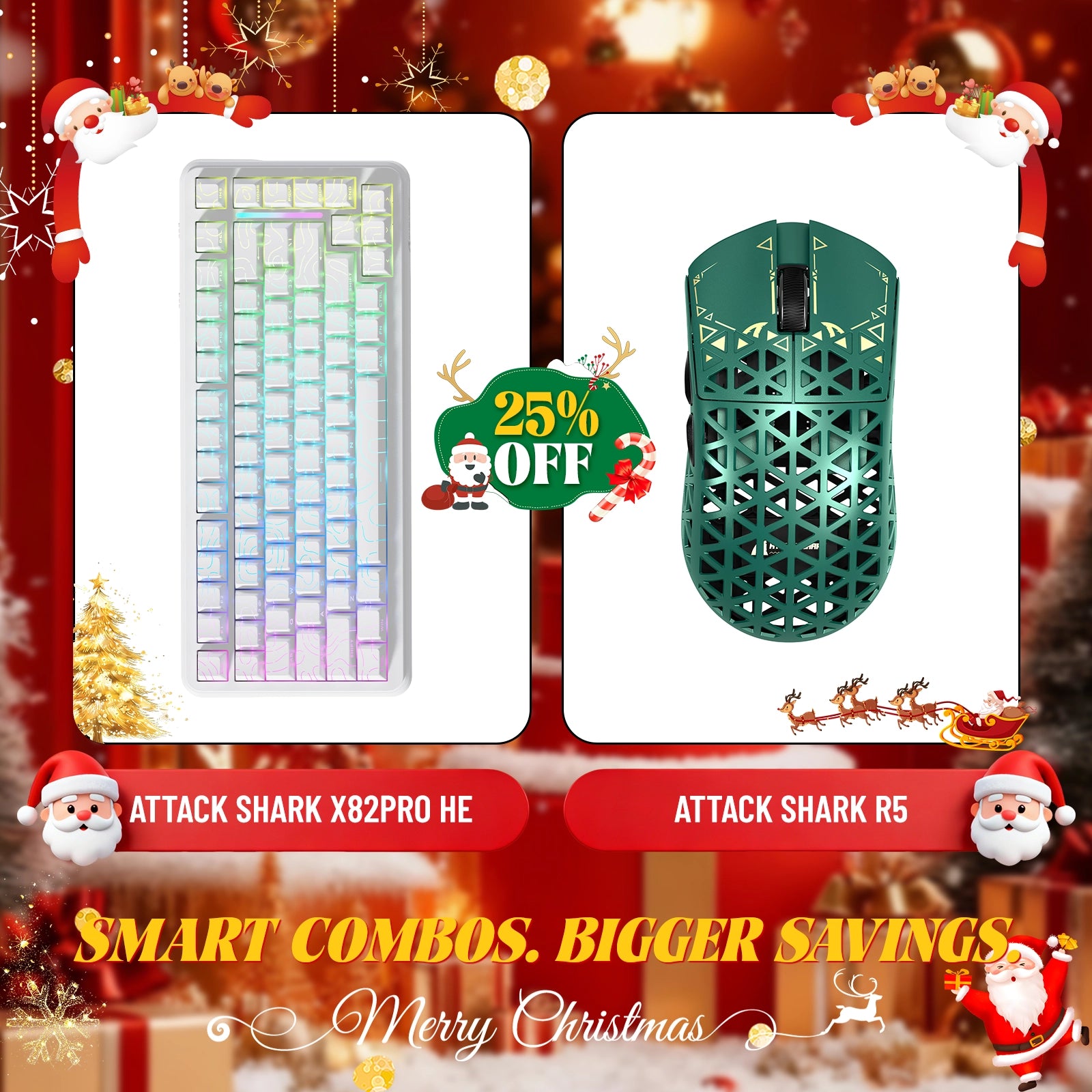 ATTACK SHARK X82PRO HE ラピッドトリガーキーボード + R5 カーボンファイバーワイヤレスゲーミングマウスバンドル