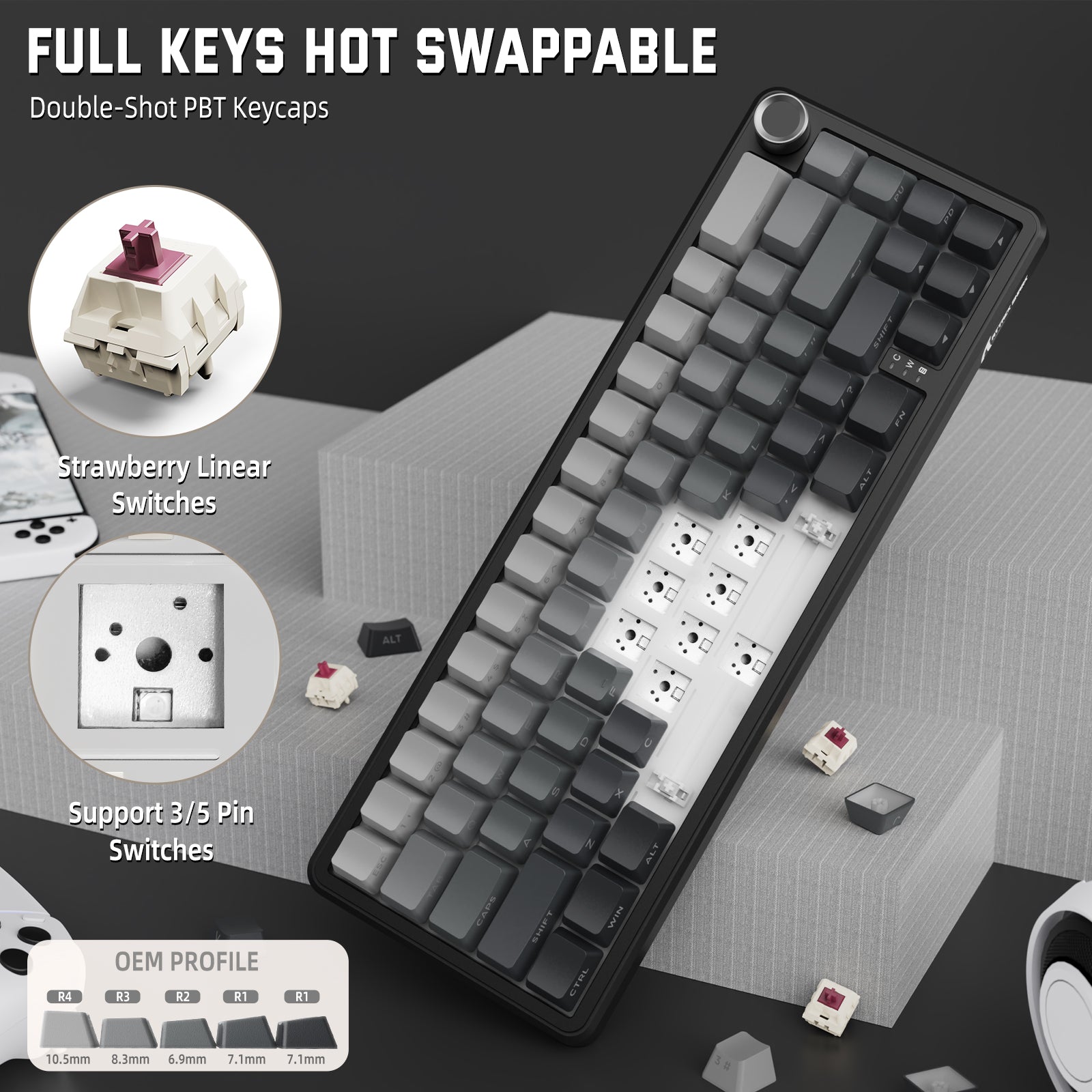 ATTACK SHARK X66 Wireless Mechanical Keyboard with Side Printed PBT Keycaps