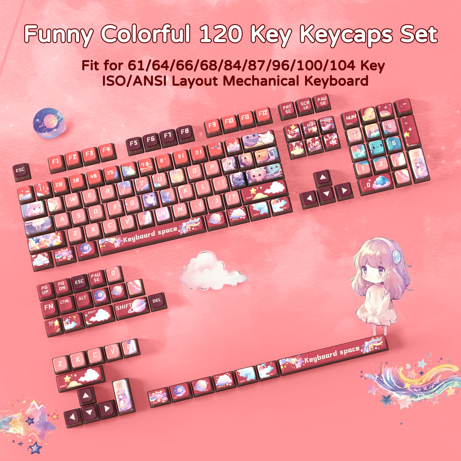 ATTACK SHARK 120 Keys PBT Dye-Sublimation Pudding Keycaps Set