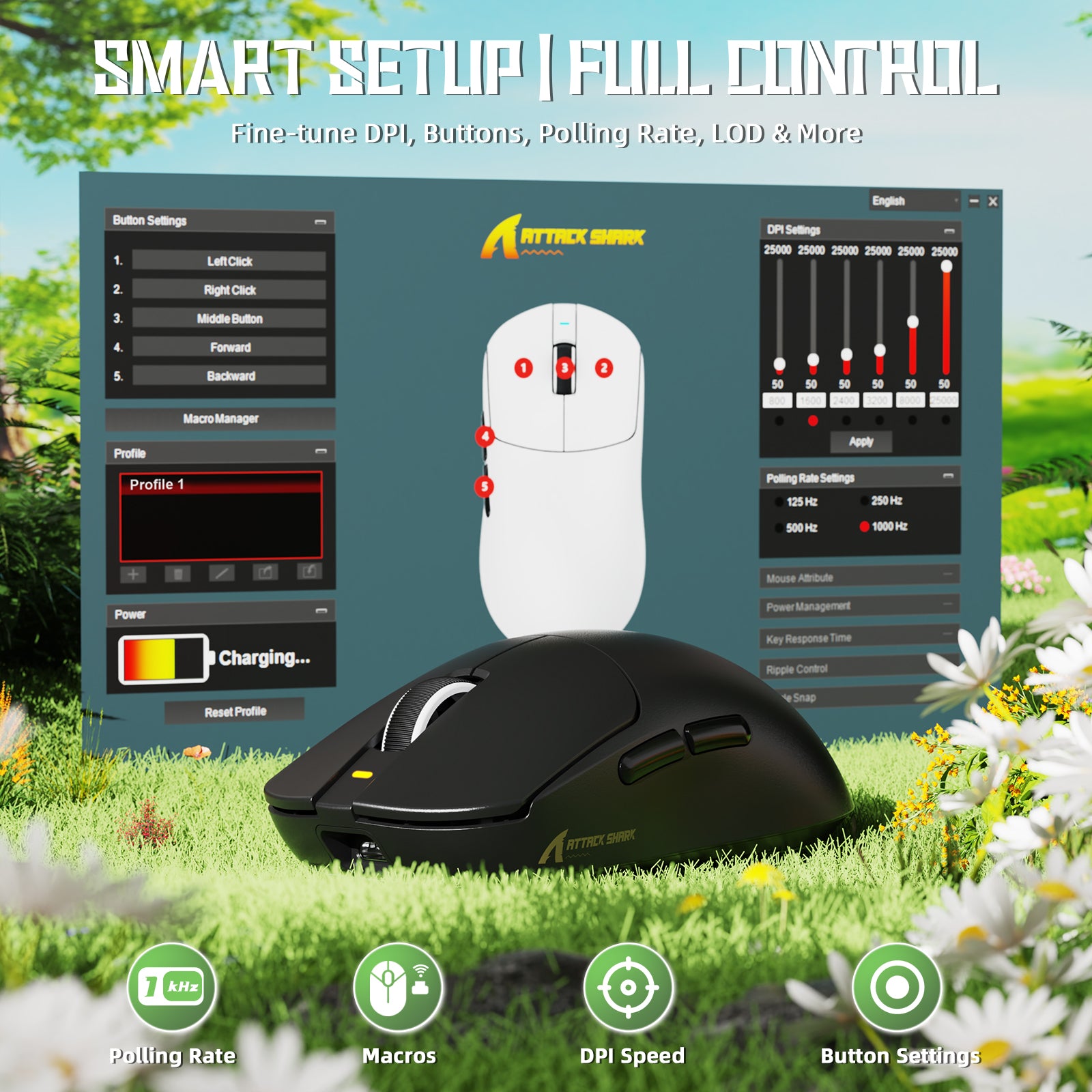 ATTACK SHARK X8SE トライモード ワイヤレス ゲーミングマウス 25000 DPI 超軽量