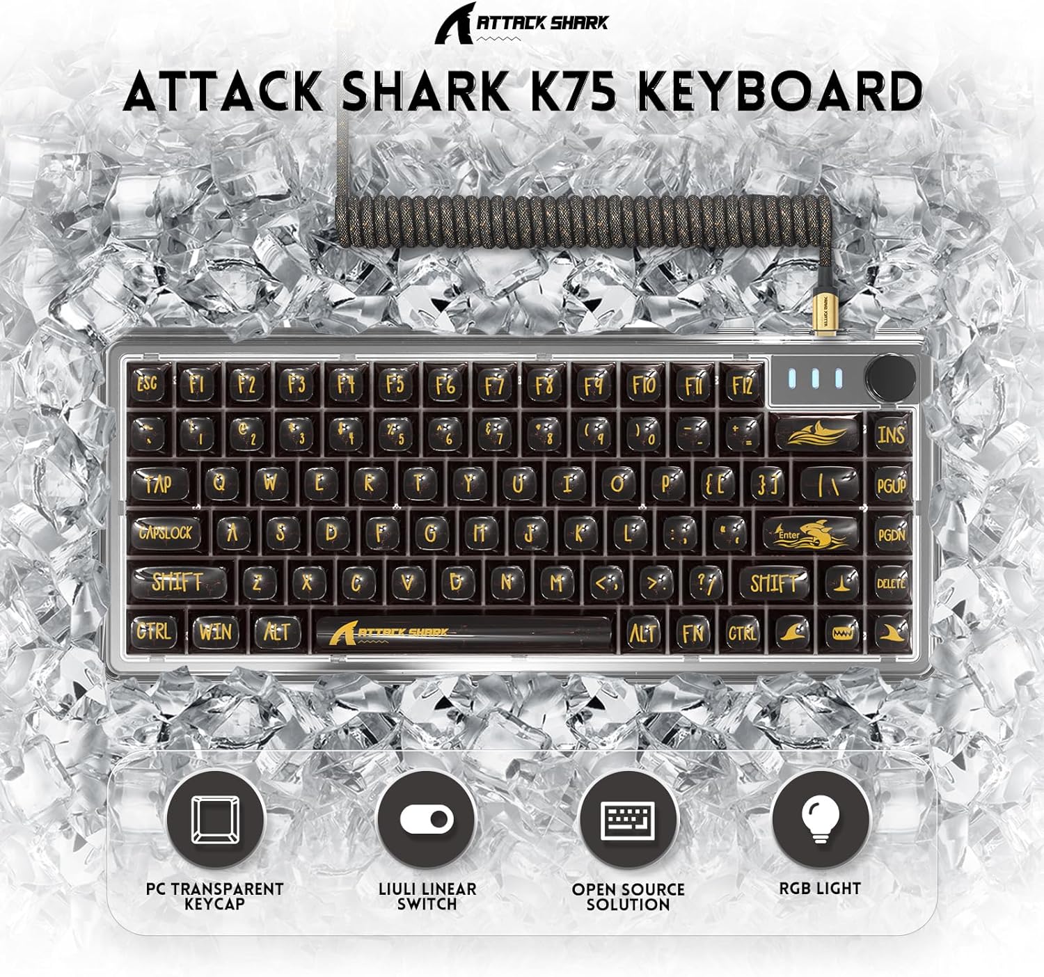 ATTACK SHARK K75 Transparent Mechanical Keyboard