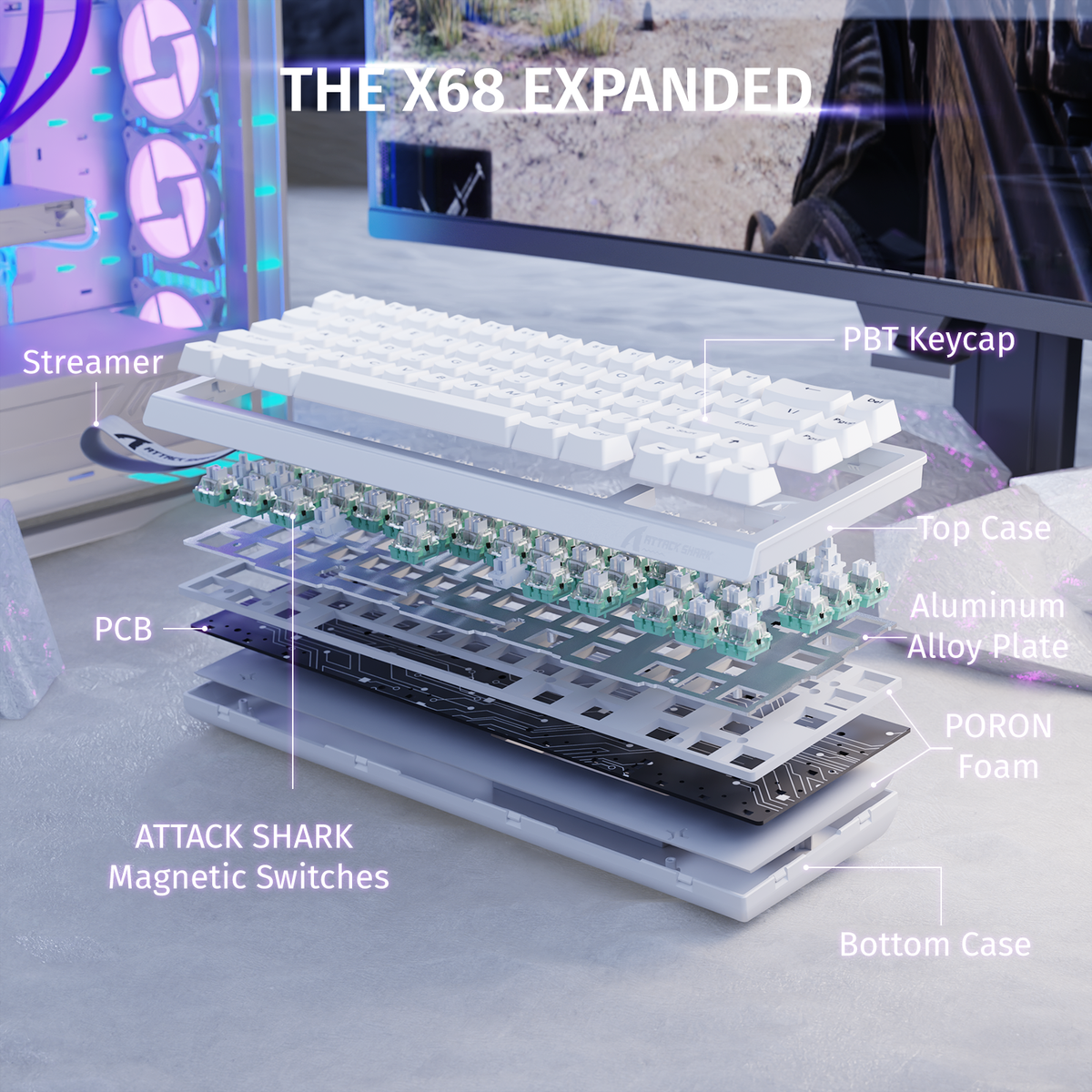 ATTACK SHARK X68 HE ラピッドトリガーキーボード マグネティックスイッチ