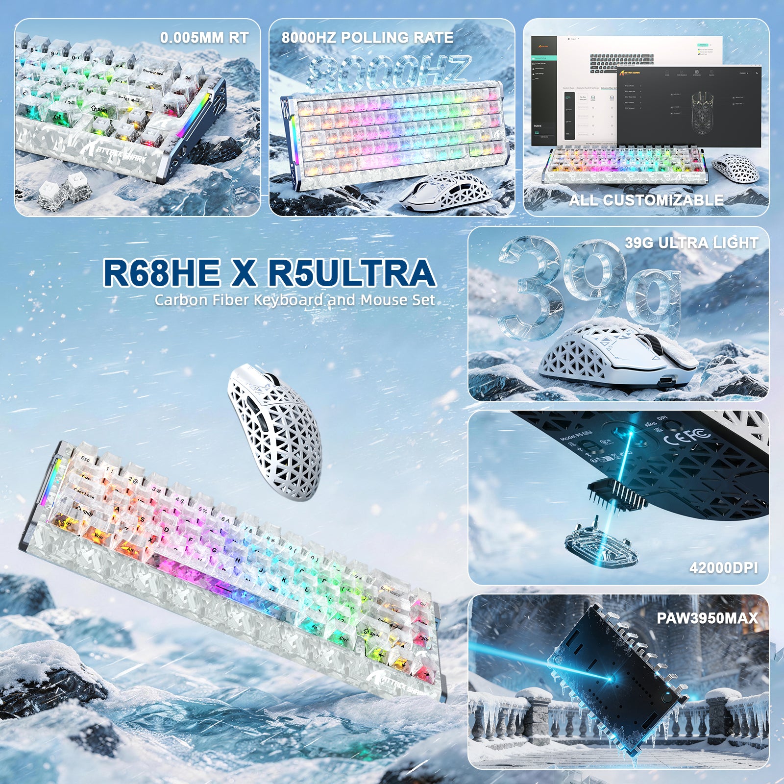 ATTACK SHARK R68 HE & R5 ULTRA カーボンファイバー ゲーミングバンドル