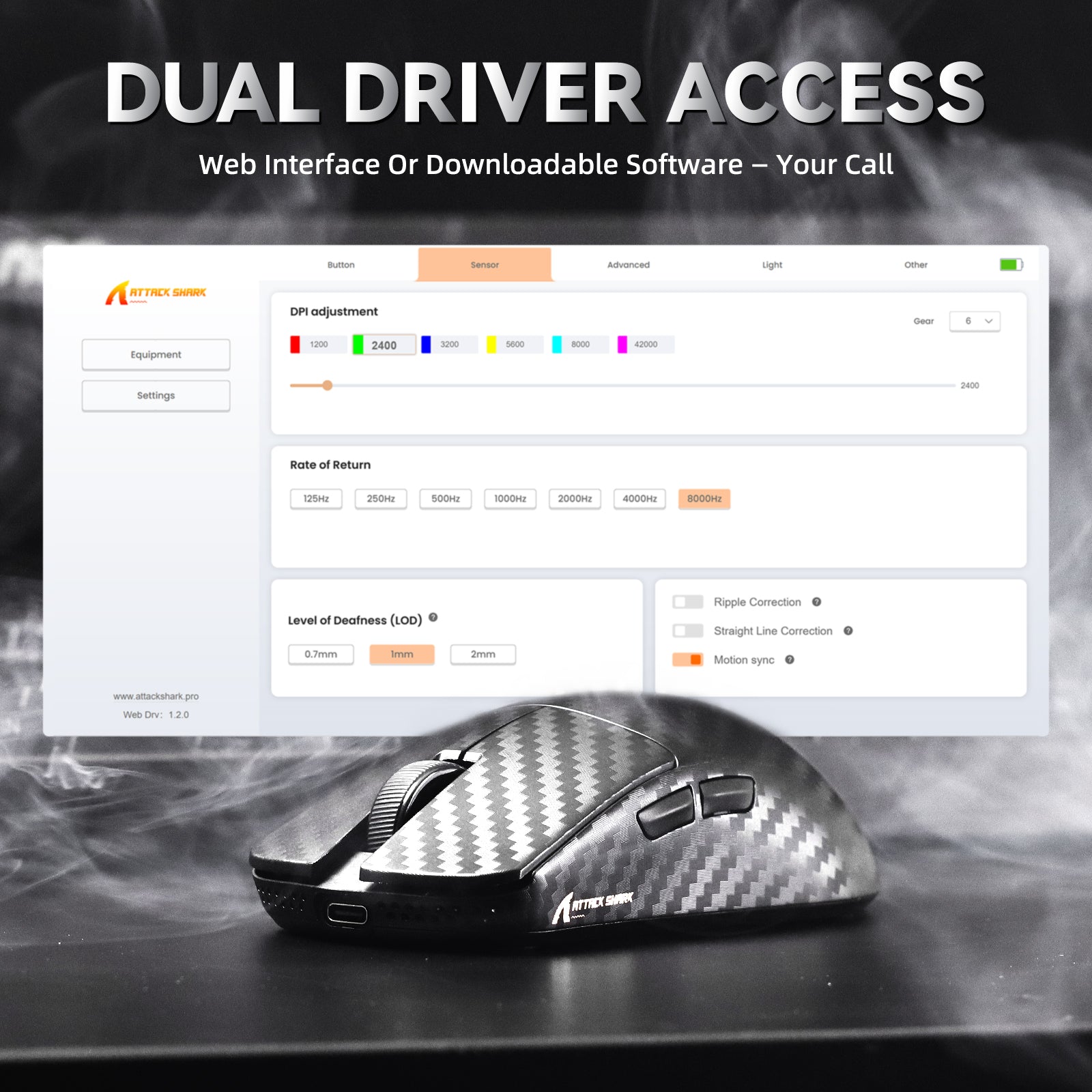 ATTACK SHARK R11 ULTRA カーボンファイバー ワイヤレス 8K PAW3950MAX ゲーミングマウス（C06 Ultra LEDケーブル付き）