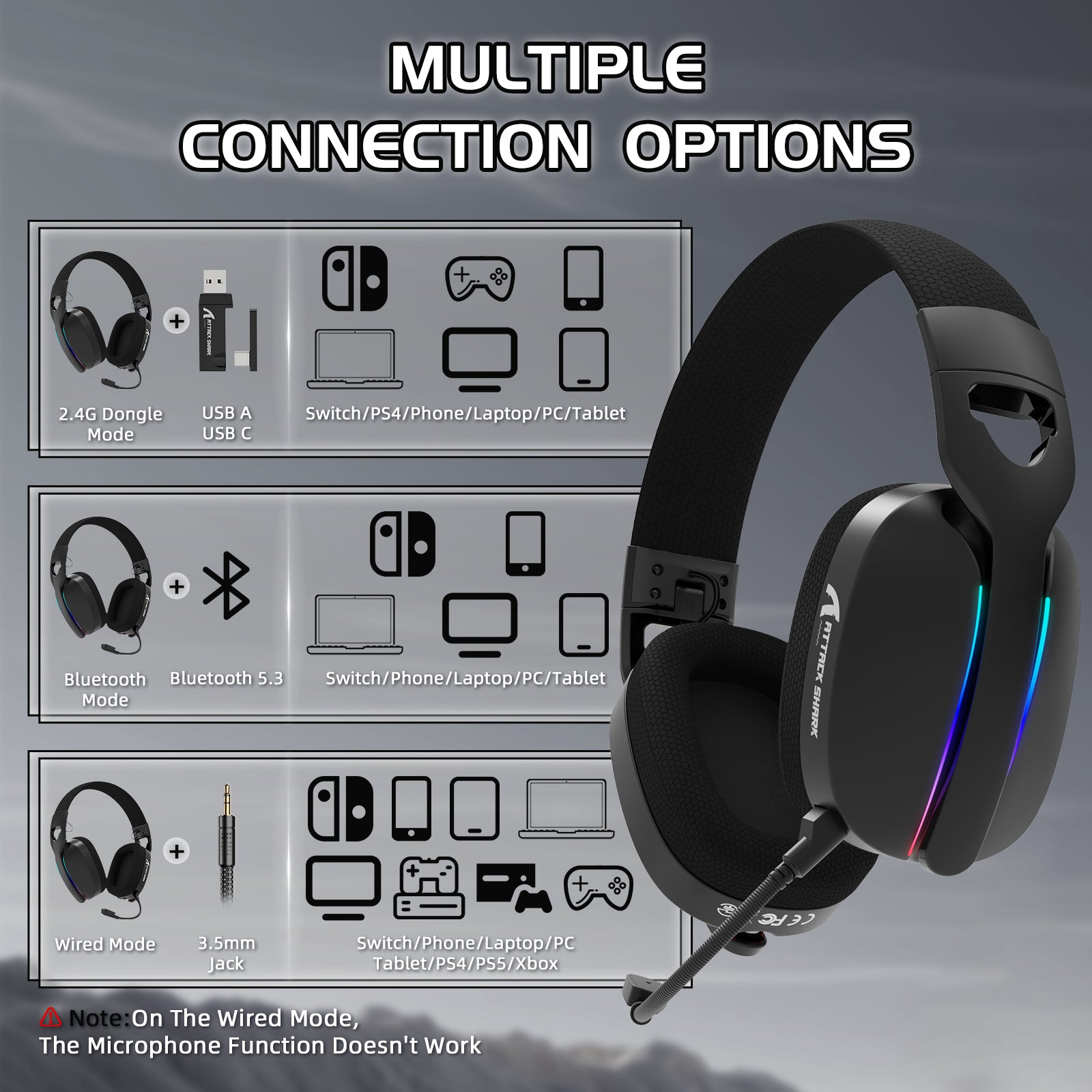 ATTACK SHARK L90 Flodable RGB Ultra-Light Tri-Mode Gaming Headset