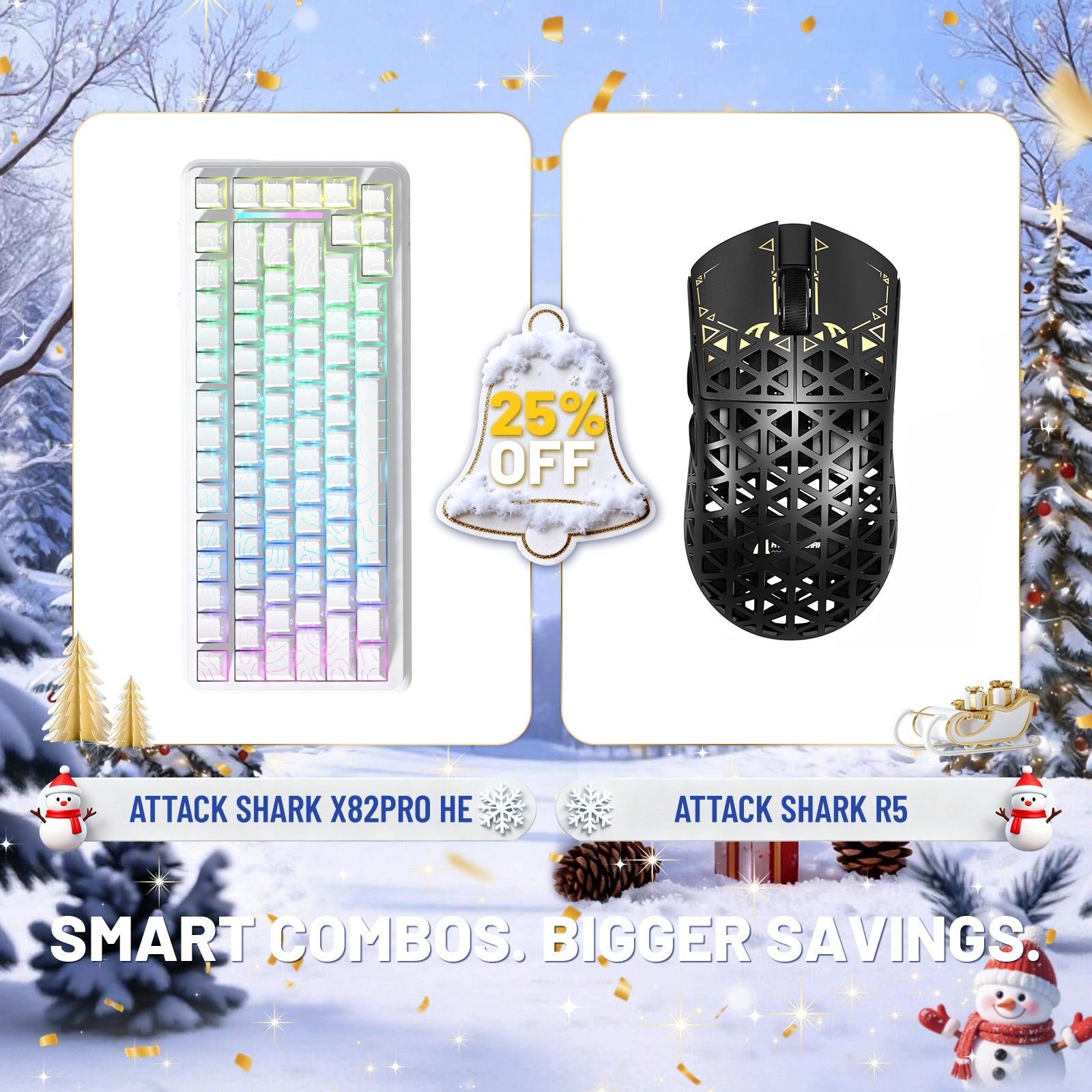 ATTACK SHARK X82PRO HE ラピッドトリガーキーボード + R5 カーボンファイバーワイヤレスゲーミングマウスバンドル