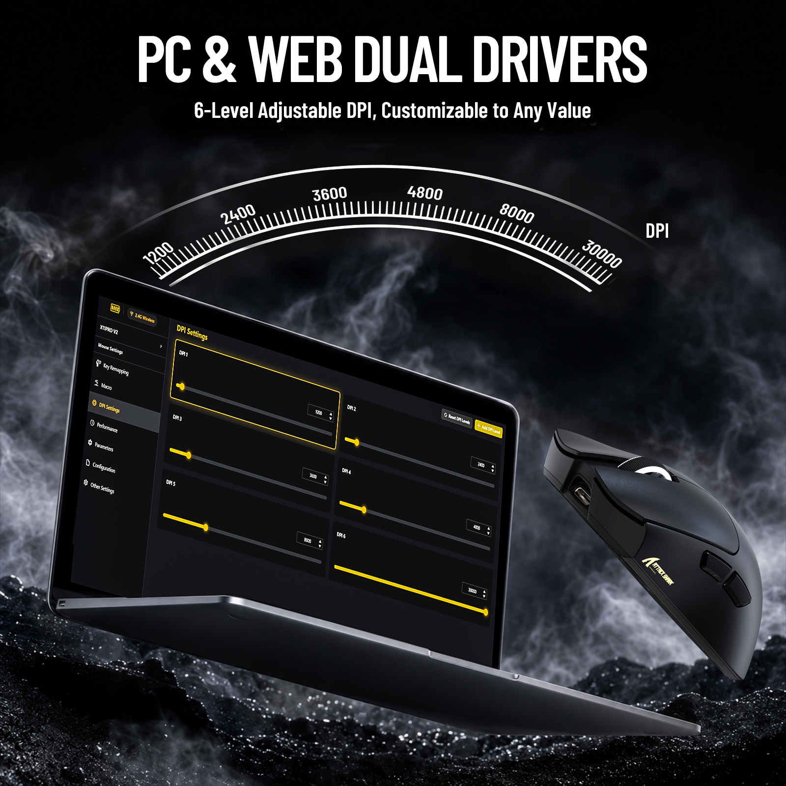ATTACK SHARK X11 PRO V2 ワイヤレスゲーミングマウス TFTディスプレイ付き充電ドック C06コイルケーブル付き