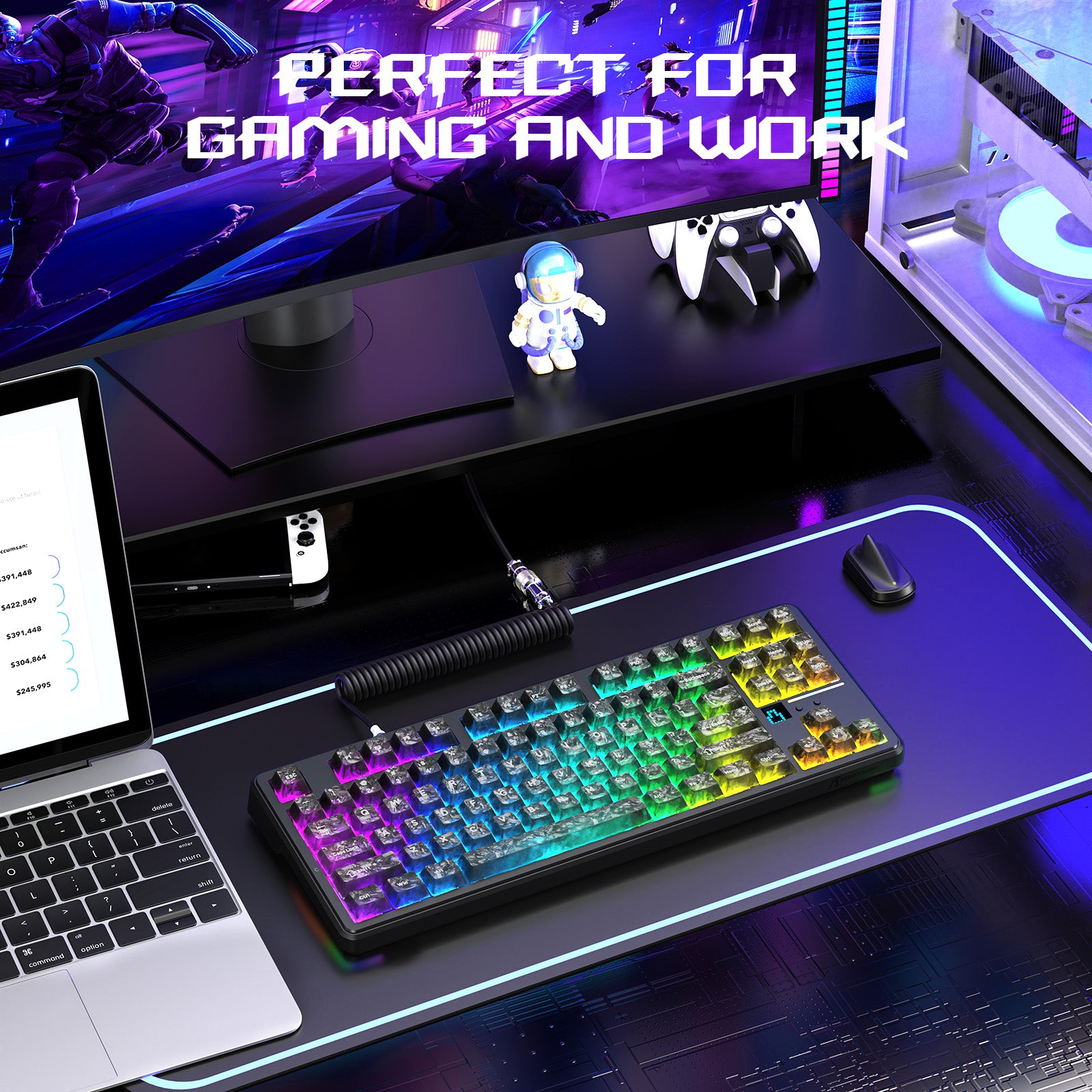ATTACK SHARK X87 ULTRA ワイヤレス ゲーミングキーボード 8KHz レシーバー＆RGBコイルケーブル付き