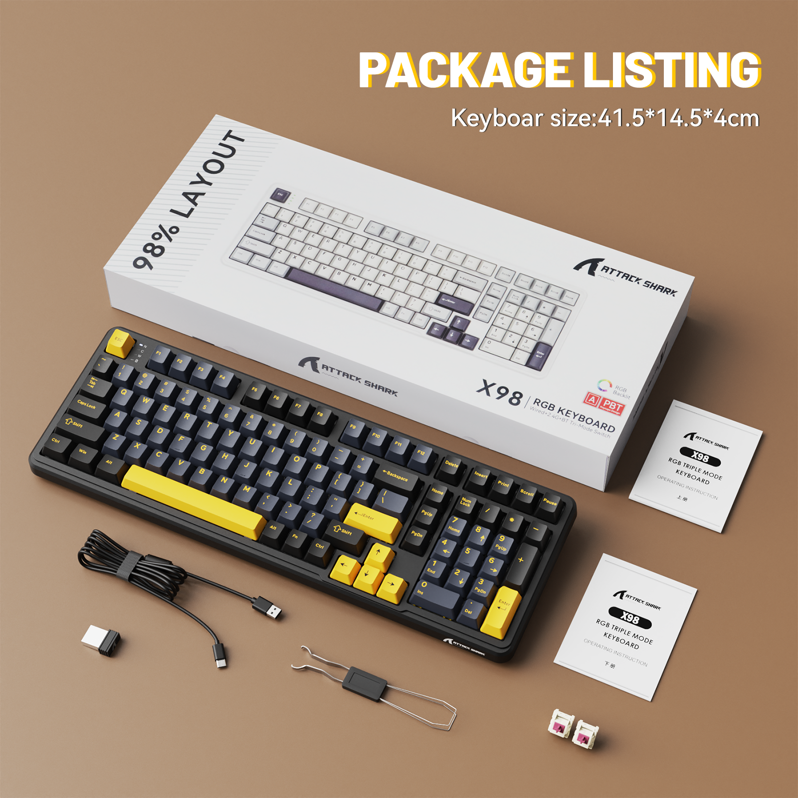 ATTACK SHARK X98 フルサイズ ワイヤレス メカニカルキーボード