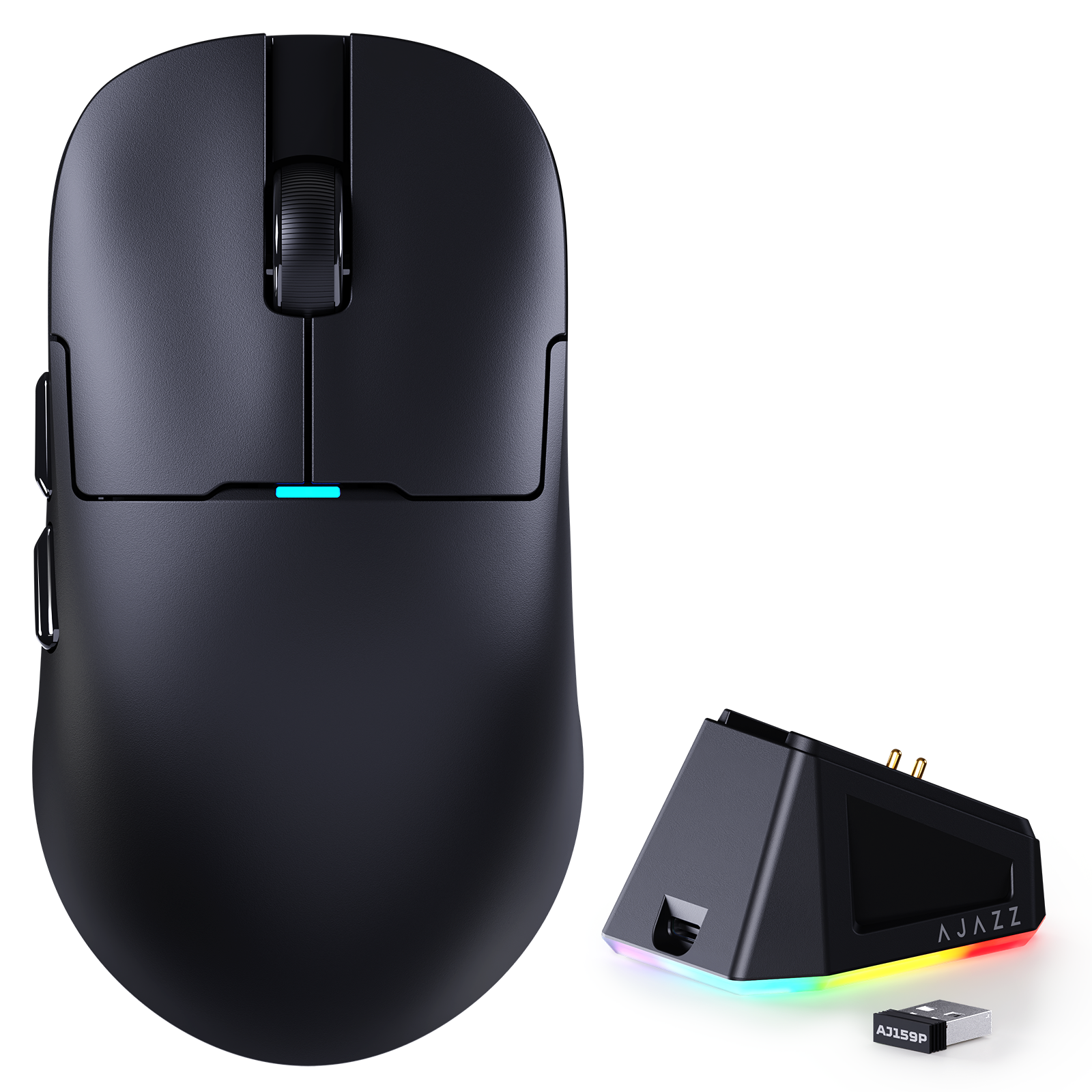 AJAZZ AJ159P wireless gaming mouse with charging dock in black