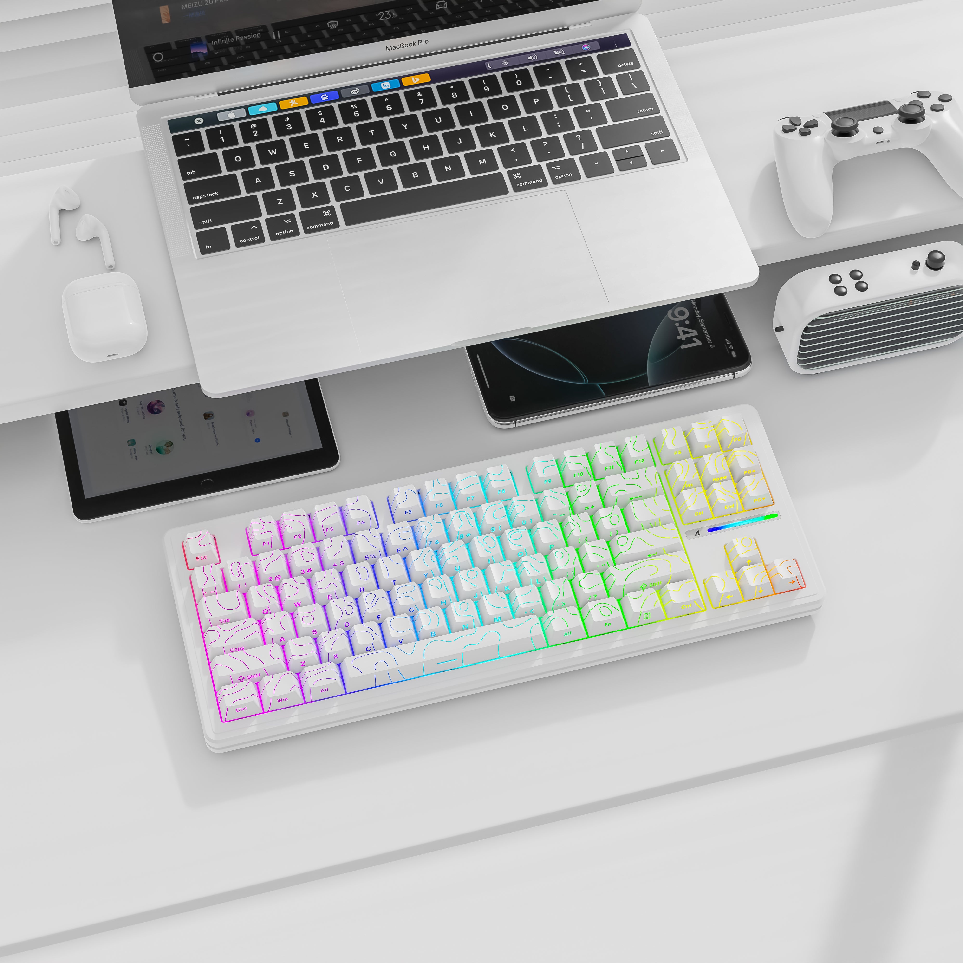 ATTACK SHARK M87PRO ワイヤレス メカニカル キーボード、サイドプリントPBT キーキャップ付き