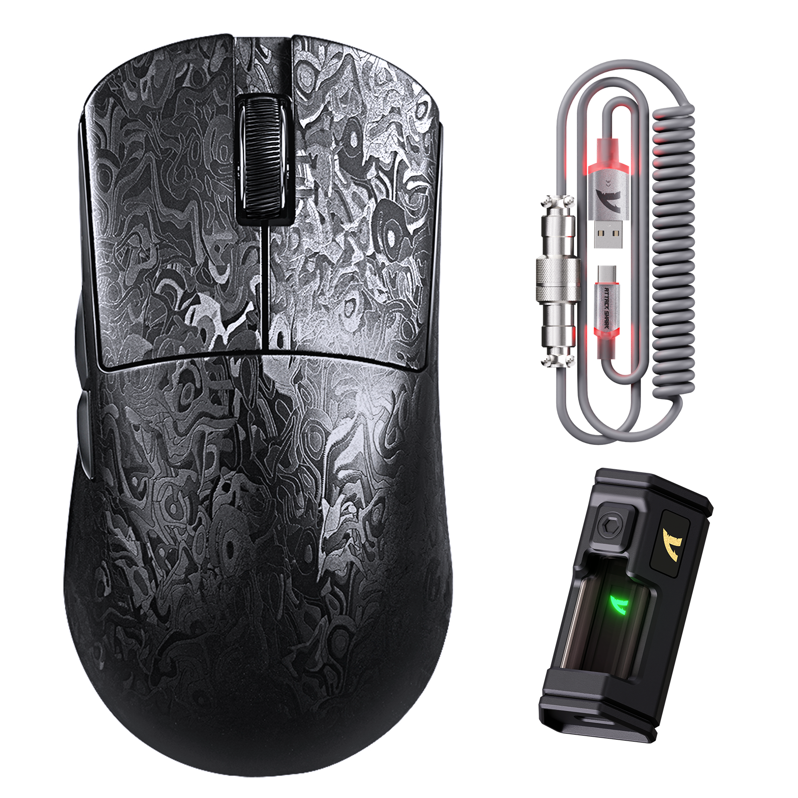 ATTACK SHARK R11 ULTRA カーボンファイバー ワイヤレス 8K PAW3950MAX ゲーミングマウス C06 Ultra LED ケーブル付き