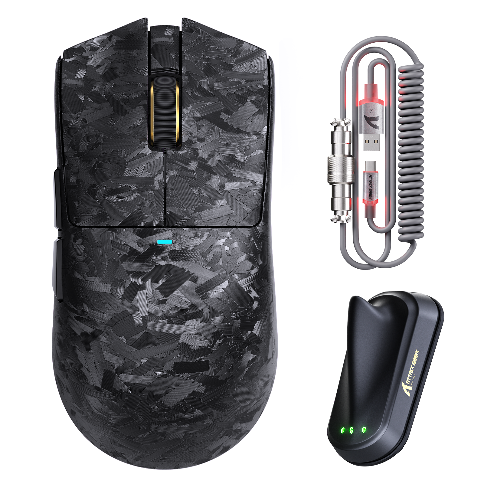 ATTACK SHARK X11 ULTRA カーボンファイバー ワイヤレス ゲーミングマウス C06 Ultra LED ケーブル付き