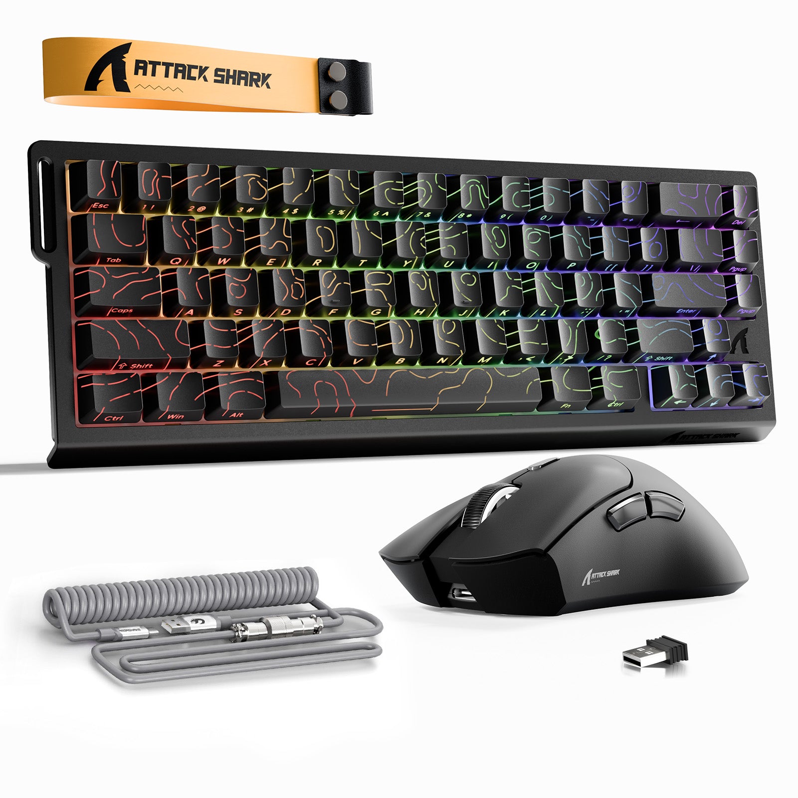 ATTACK SHARK X68HE ラピッドトリガーキーボード + R1 ワイヤレス ゲーミングマウス + C01 コイルケーブル バンドル