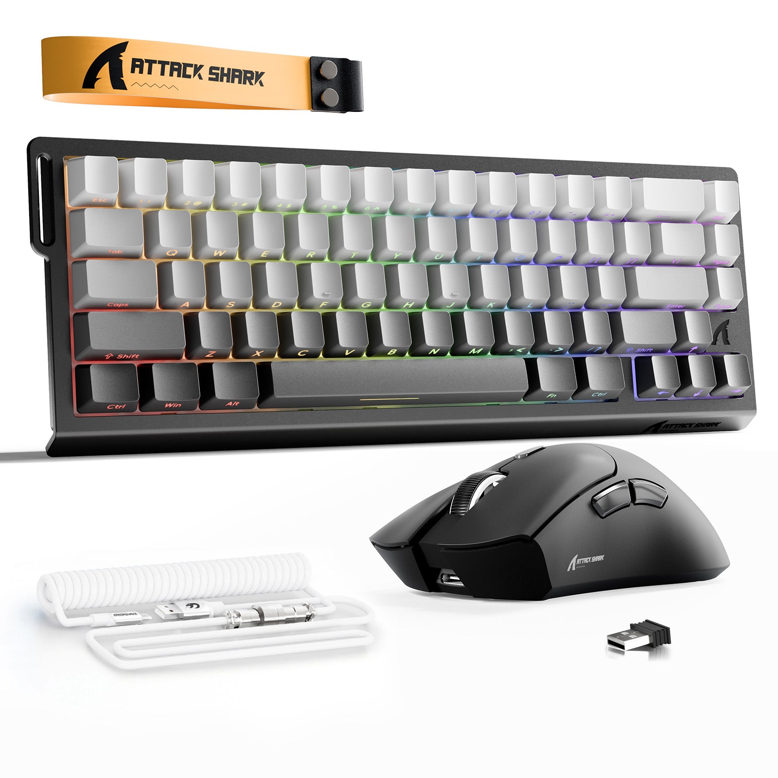 ATTACK SHARK X68HE ラピッドトリガーキーボード + R1 ワイヤレス ゲーミングマウス + C01 コイルケーブル バンドル