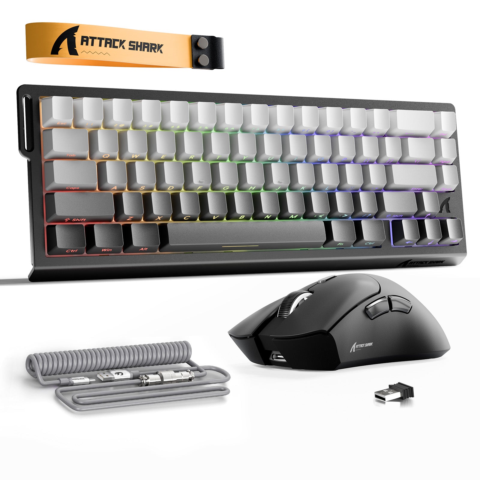 ATTACK SHARK X68HE ラピッドトリガーキーボード + R1 ワイヤレス ゲーミングマウス + C01 コイルケーブル バンドル