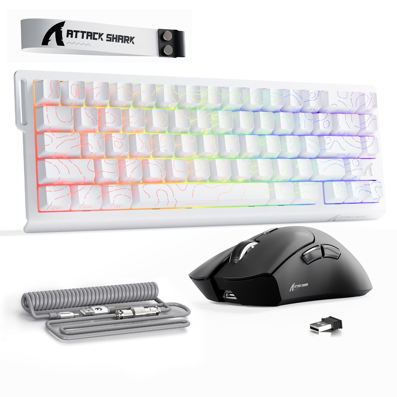 ATTACK SHARK X68HE ラピッドトリガーキーボード + R1 ワイヤレス ゲーミングマウス + C01 コイルケーブル バンドル
