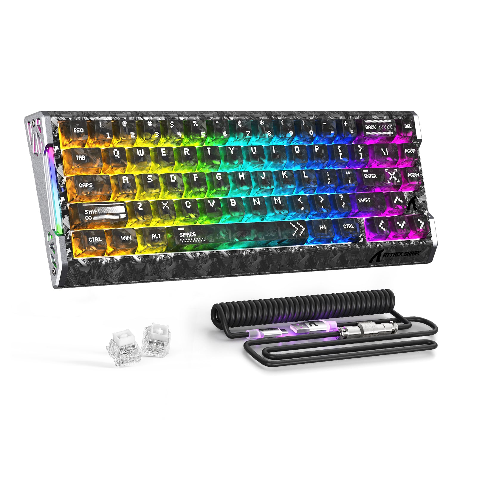 ATTACK SHARK R68 HE カーボンファイバー 有線 ラピッドトリガー 磁気スイッチキーボード C01 Ultra RGB コイルケーブル付き